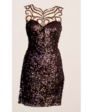 VESTIDO CORTO RUBITE  LENTEJUELAS NEGRO       JORA