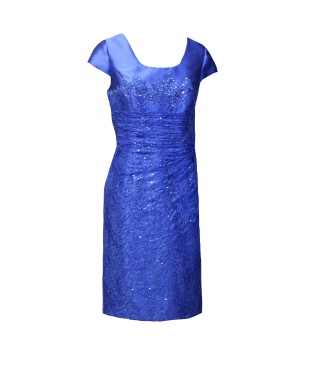 CONJUNTO DE VESTIDO CON CHAQUETA   CORTO AZUL TINTA,   EVASSE