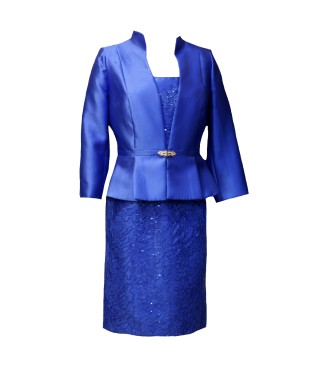 CONJUNTO DE VESTIDO CON CHAQUETA   CORTO AZUL TINTA,   EVASSE