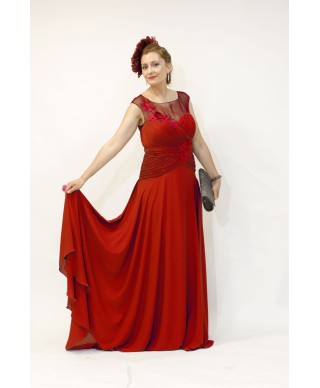 VESTIDO ROQUETAS  LARGO ROJO X&M