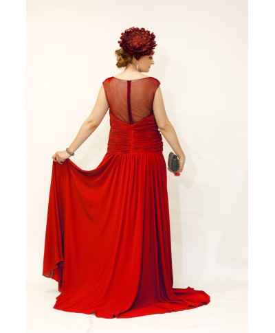 VESTIDO ROQUETAS  LARGO ROJO X&M
