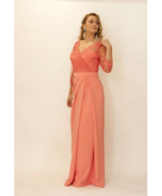 VESTIDO ARACENA LARGO CORAL
