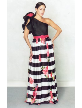 VESTIDO LERMA LARGO BLANCO Y NEGRO   NURIBEL