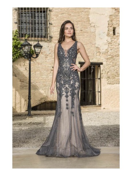 VESTIDO SALLY  LARGO GRIS HUMO