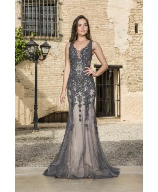 VESTIDO SALLY  LARGO GRIS HUMO