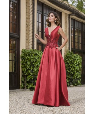 VESTIDO AGRES  LARGO GRANATE