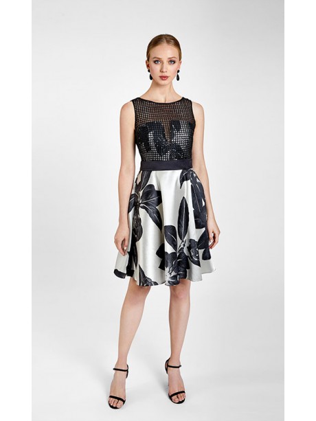 VESTIDO GRETA   CORTO NEGRO  ESTAMPADO   NURIBEL