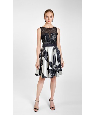 VESTIDO GRETA   CORTO NEGRO  ESTAMPADO   NURIBEL