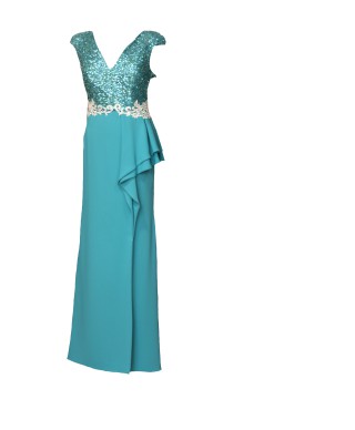 VESTIDO CAROLINA LARGO VERDE AGUA