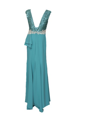 VESTIDO CAROLINA LARGO VERDE AGUA