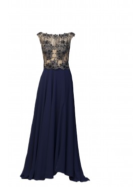 VESTIDO JUPITER   LARGO AZUL MARINO    ALMA COUTURE