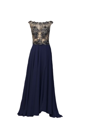 VESTIDO JUPITER   LARGO AZUL MARINO    ALMA COUTURE