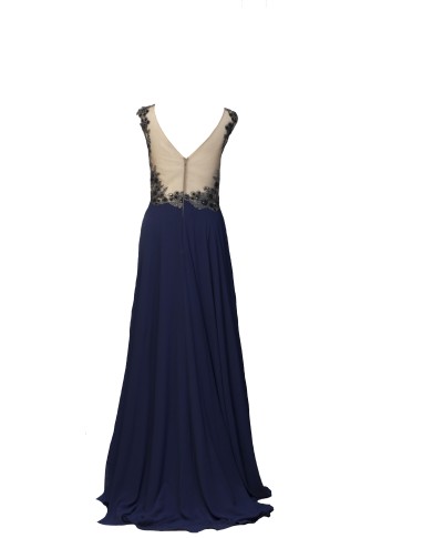 VESTIDO JUPITER   LARGO AZUL MARINO    ALMA COUTURE