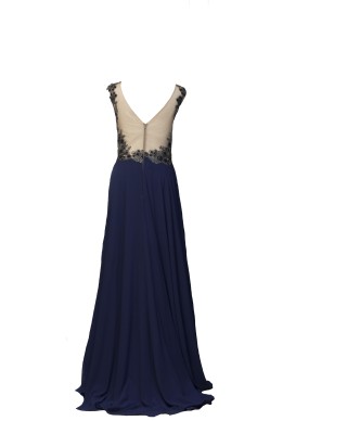 VESTIDO JUPITER   LARGO AZUL MARINO    ALMA COUTURE