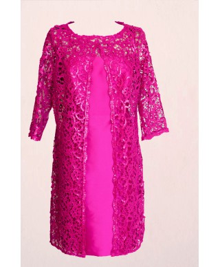 CONJUNTO DOS PIEZAS VESTIDO Y CASACA   CORTO FUCSIA    NATIVIDAD JIMENEZ