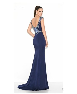 VESTIDO PARIS   LARGO AZUL MARINO  ALMA COUTURE