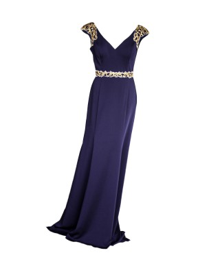 VESTIDO PARIS   LARGO AZUL MARINO  ALMA COUTURE