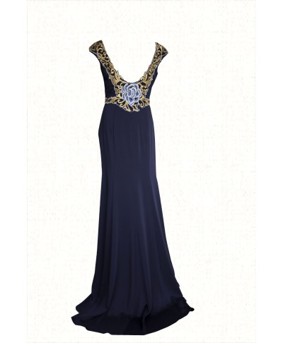 VESTIDO PARIS   LARGO AZUL MARINO  ALMA COUTURE