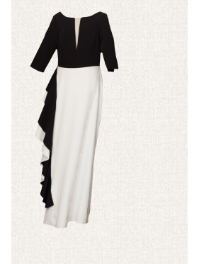 VESTIDO XENIA  LARGO BLANCO Y NEGRO    MARIA LAGO