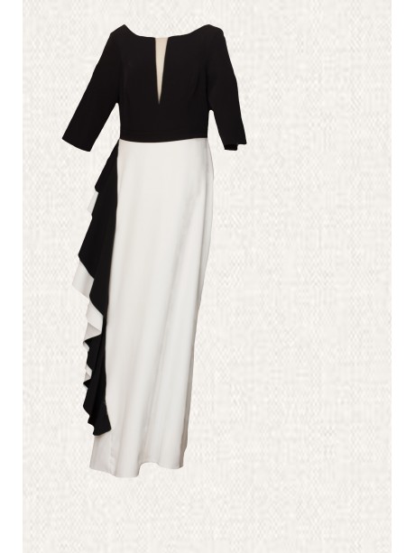 VESTIDO XENIA  LARGO BLANCO Y NEGRO    MARIA LAGO