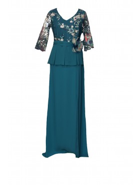 VESTIDO VAINA VERDE LARGO NATIVIDAD JIMENEZ