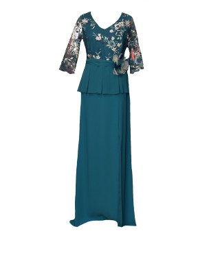 VESTIDO VAINA VERDE LARGO NATIVIDAD JIMENEZ