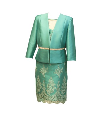 CONJUNTO DE VESTIDO CON CHAQUETA  BELINDA   CORTO  VERDE MAR   NATIVIDAD JIMENEZ