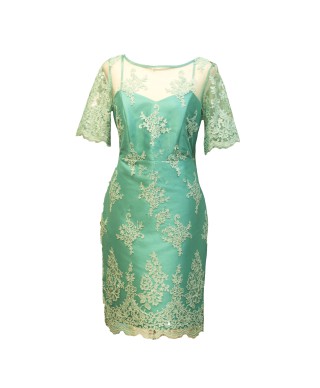 CONJUNTO DE VESTIDO CON CHAQUETA  BELINDA   CORTO  VERDE MAR   NATIVIDAD JIMENEZ