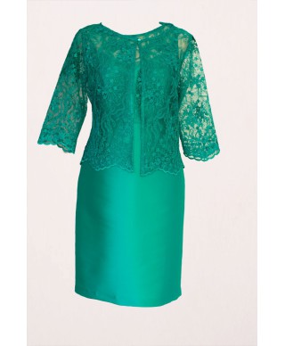 VESTIDO CON CHAQUETA DE ENCAJE SEVILLA CORTO VERDE