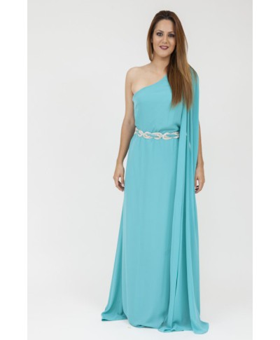 VESTIDO BAJO ASIMETRICO VERDE AGUA   HERYSA