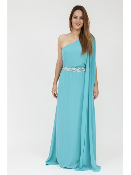 VESTIDO BAJO ASIMETRICO VERDE AGUA   HERYSA