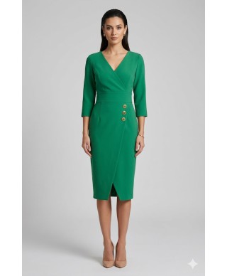 VESTIDO DE INVITADA  DE FIESTA LORENA   VERDE MIDI  NURIBEL