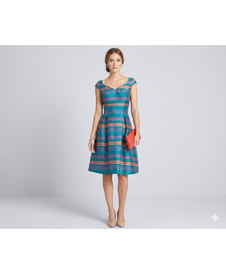 VESTIDO DE FIESTA  VICTORIA MIDI VERDE DE RAYAS DE INVITADA   CABOTIENE