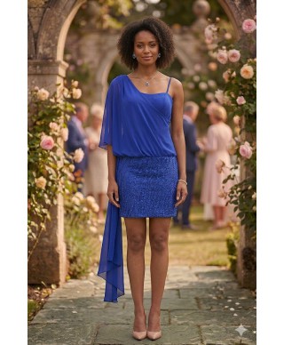 VESTIDO DE FIESTA  SELENA  CORTO  AZUL KLEIN DE INVITADA  CABOTINE