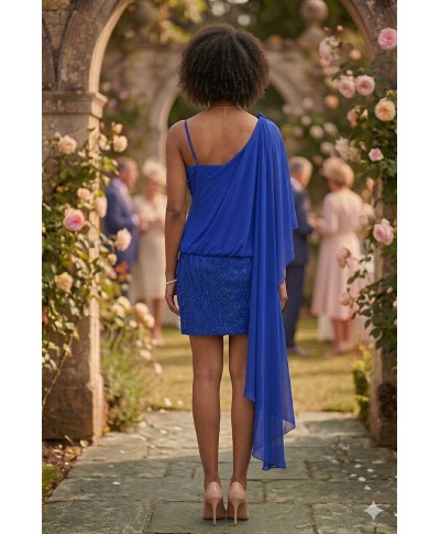 VESTIDO DE FIESTA  SELENA  CORTO  AZUL KLEIN DE INVITADA  CABOTINE