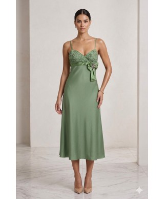 VESTIDO DE FIESTA  GISELE  MIDI VERDE