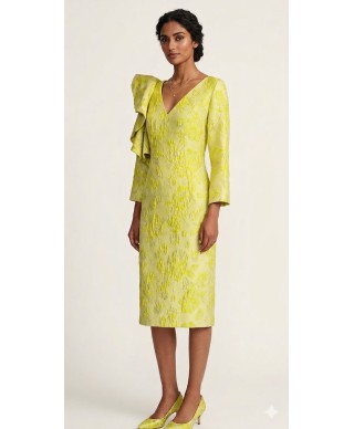 VESTIDO DE FIESTA CORTO NAYRA AMARILLO BROCADO DE INVITADA  CAPICUA
