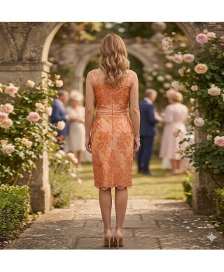 CONJUNTO DE VESTIDO CON CHAQUETA  ALBA   CORTO CORAL DE MADRINA  CABOTINE