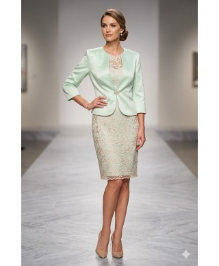 VESTIDO CON CHAQUETA DE FIESTA CHENOA  VERDE AGUA Y PLATA  NATIVIDAD JIMENEZ