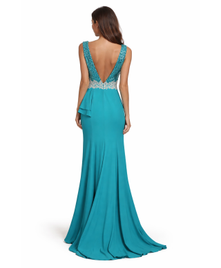 VESTIDO DE FIESTA TERE LARGO VERDE AGUA CAPICUA