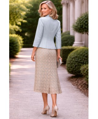 CONJUNTO DE FALDA Y CHAQUETA DE FIESTA CLAUDIA  MIDI   CELESTE  DE MADRINA   MOURIÑO