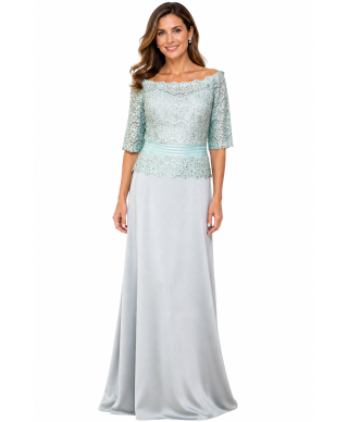 VESTIDO DE FIESTA  LARGO  ALANA   CELESTE DE MADRINA    ALMA COUTURE