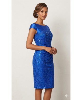 CONJUNTO DE VESTIDO CON CHAQUETA LILIAN CORTO AZUL TINTA,   EVASSE