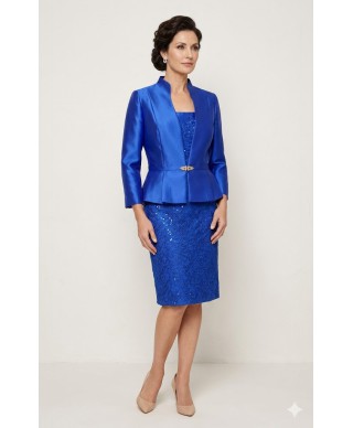CONJUNTO DE VESTIDO CON CHAQUETA LILIAN CORTO AZUL TINTA,   EVASSE
