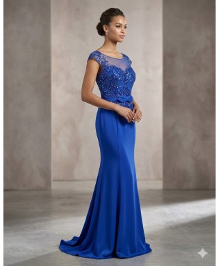 VESTIDO DE FIESTA  LARGO KAREN   AZUL KLEIN DE MADRINA   FRAN RIVERA
