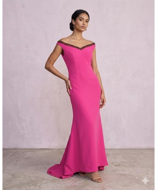 VESTIDO DE FIESTA  FRANCESCA    LARGO  ROSA DE MADRINA   NACHO BUENO